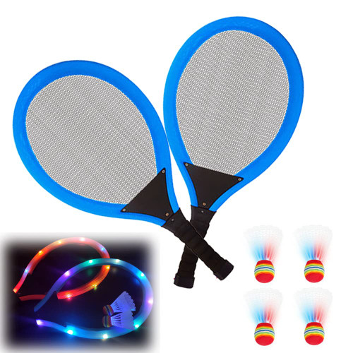 Led Light-Up Badminton Racket Set,with 4 Light-Up Oversized Goose Feather Shuttlecocks?Family Entertainment Outdoor Night Light Training LED Badminton Racket Sets Sport Glow in The Dark Badminton