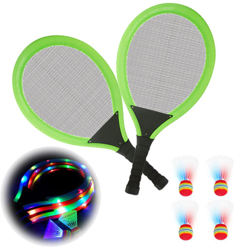 Led Light-Up Oversized Badminton Set with 2 Player Grip Tapes Badminton Racket 4 Light-Up Shuttlecocks,Family Entertainment Outdoor Night Light Training LED Badminton Racket Sets Sport