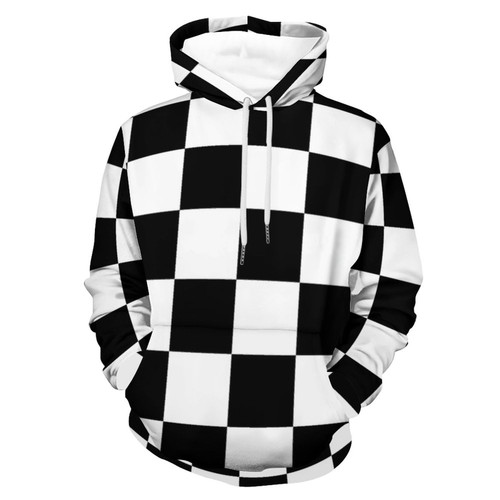 AMRANDOM Cool 3D Print Pullover Hoodie Sweatshirt for Men Women Compatible with Race Checkerboard Checkered Black And White Hoodies, Long Sleeve Hooded Pullover with Pockets for Daily Outdoor Sports