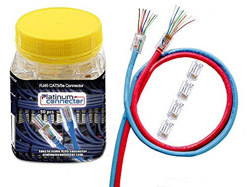 Platinum Connector RJ45 CAT5/5e 50 Pieces - end Pass Through one-Piece ethernet Network & Internet Cable Connector for IP Camera, CCTV and Security Installation