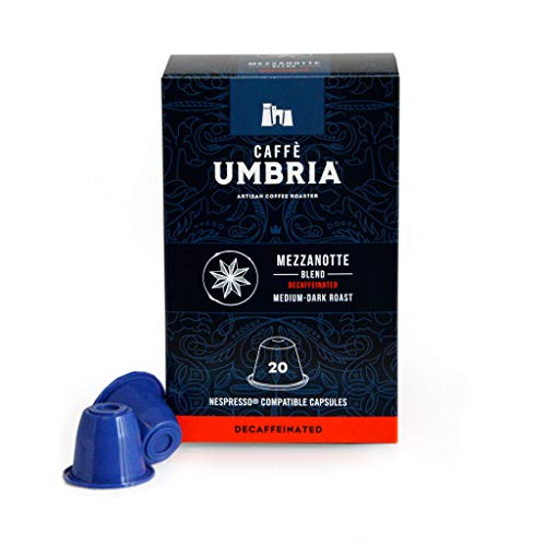 Caffe Umbria, Mezzanotte Blend, Nespresso compatible pods, Medium-Dark Roast, Box of 20