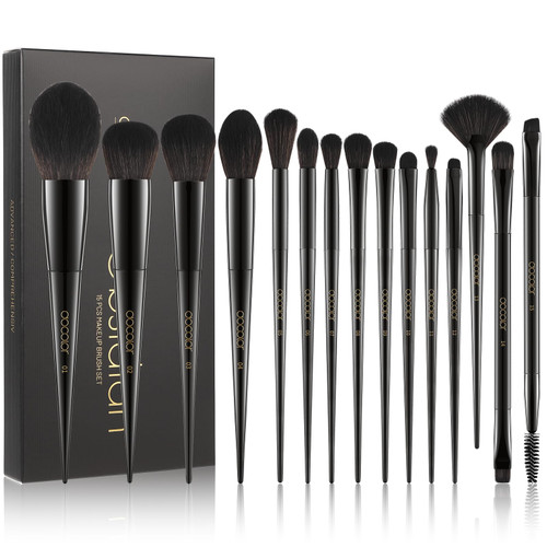 Docolor Makeup Brushes 15Pcs Obsidian Makeup Brush Set Premium Synthetic Powder Kabuki Foundation Contour Blush Concealer Eye Shadow Blending Eyeliner Crease Eyebrow Make Up Brush Kit