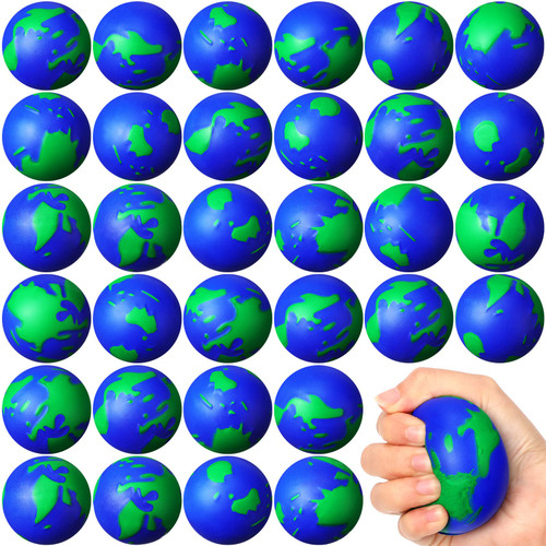 48 Pcs 2.5'' World Stress Balls Bulk Earth Stress Relief Toys Ball Mini Globe Squeeze Balls Bouncy Educational Foam Balls for Prizes Birthday Party Favors Gifts