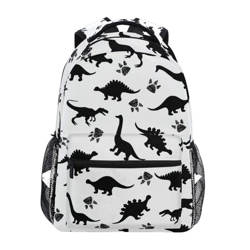 ALAZA Cute Black Dinosaur Boys Girls Backpacks for Elementary School Bookbag 3rd 4th 5th Grade White