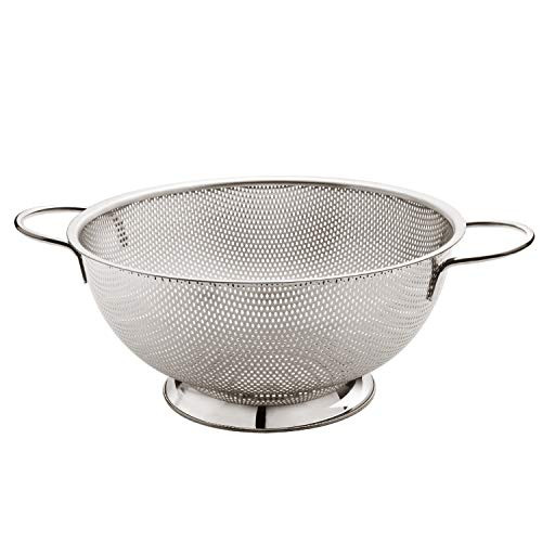 MENSARJOR Micro-perforated SUS304 Food Grade Stainless Steel 5-quart Colander Professional Strainer for Pasta, Noodles, Orzo, Vegetables & Fruits- Heavy Duty Handle-Dishwasher Safe