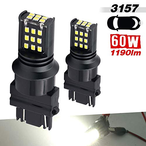 2 Bulbs 3157/7443/1157 Red/White/Yellow LED Light bulbs 60W for Turn Signal/Brake/Tail Light bulbs 2016 LED Chips (3157, white)
