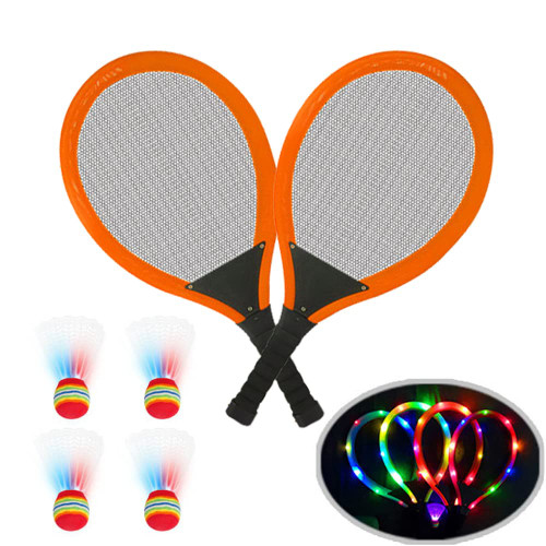 Led Light-Up Badminton Racket Set,with 4 Light-Up Oversized Goose Feather Shuttlecocks for Child Adults Outdoor & Indoor Sports Activities Backyard Games Glow in The Dark to Illuminate Badminton