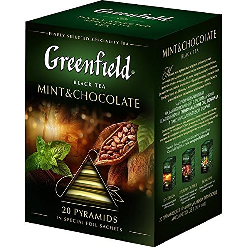 [2 PACK] black tea Greenfield MINT AND CHOCOLATE Beverages Grocery Gourmet Food [20 of tea pyramids in 1 PACK]