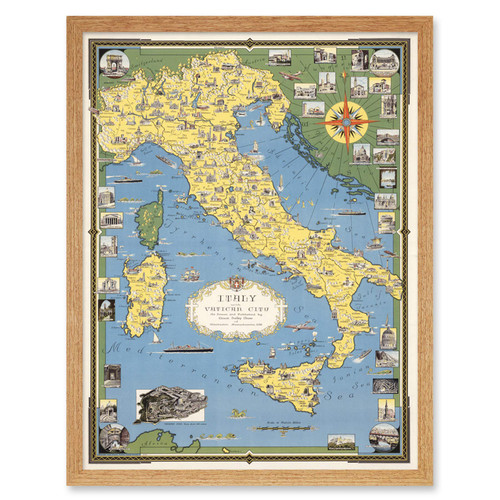 1944 Ernest Dudley Chase Map Italy With Vatican City Art Print Framed Poster Wall Decor 12x16 inch