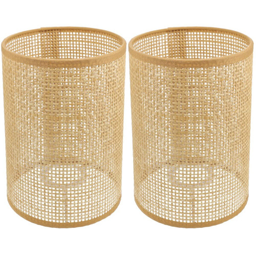 DOITOOL 2Pcs Rattan Drum Lamp Shade Replacement E27/E14 Chandelier Lampshade Natural Woven Cylinder Light Cover Table Lamp Cover for Chandeliers Floor Table Lamps