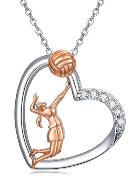 Flpruy Volleyball Necklaces for Teen Girls 925 Sterling Silver Heart Necklaces with Volleyball Great Volleyball Jewelry Gifts for Teen Girls Women
