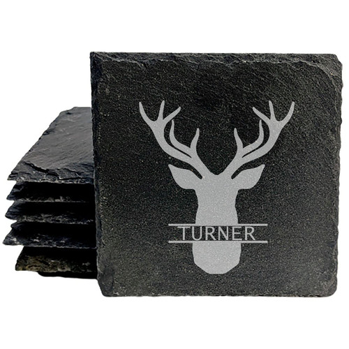Deer Personalized Custom Coasters - Square Slate - set of 5