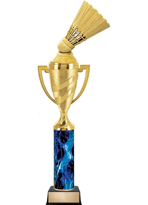 Crown Awards Customized Badminton Trophy, 14" Blue Shuttlecock Trophy Prize, Personalize with Free Engraving