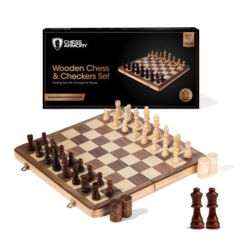 Chess Armory Chess and Checkers Chess Set, Wooden Chess and Checkers Board Game with 15inch Wood Box Chess Armory Chess and Checkers Chess Set, Wooden Chess and Checkers Board Game with 15inch Wood Box