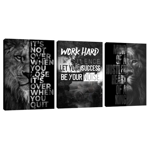 3 Pieces Success Entrepreneur Quotes Posters Room Decor for Men Motivational Canvas Lion Wall Art for Office Inspirational Picture Painting Prints Canvas Wall Art Home Framed Decor (36" Wx16 H)