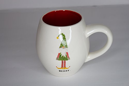 Rae Dunn Magenta Ceramic Mug Typewriter Merry. Christmas Gnome Elf - Cream/Red