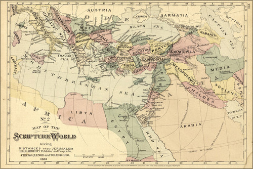 History Galore 24"x36" Gallery Poster, bible map israel jerusalem middle east 1881