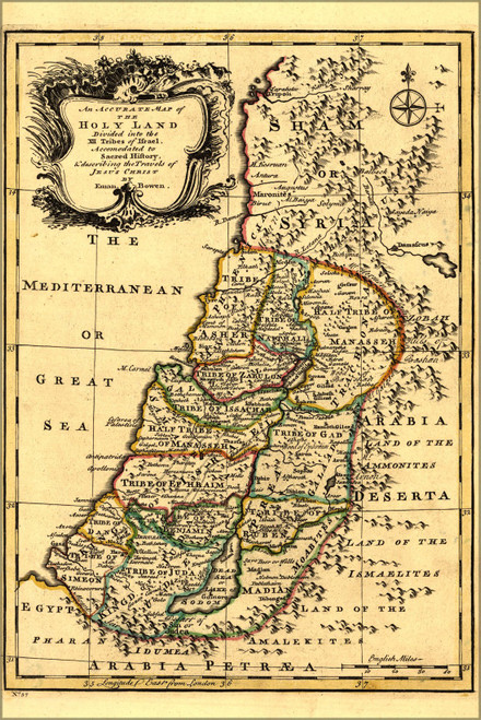 History Galore 24"x36" Gallery Poster, map of palestine Holy Land 12 Tribes Israel Travels of Jesus 1752 History Galore 24"x36" Gallery Poster, map of palestine Holy Land 12 Tribes Israel Travels of Jesus 1752