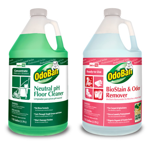 OdoBan Professional Cleaning and Odor Control Solutions, 1 Gallon Each Neutral pH Floor Cleaner and Biostain and Odor Remover OdoBan Professional Cleaning and Odor Control Solutions, 1 Gallon Each Neutral pH Floor Cleaner and Biostain and Odor Remover