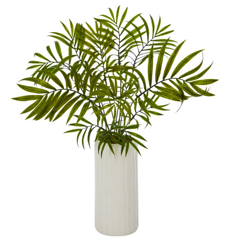 Nearly Natural 18in. Mini Areca Palm Artificial Plant in White Planter, Green