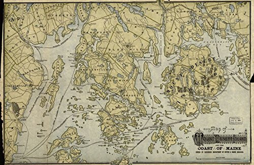 Historic Prints 16" x 24" Map of Mount Desert Island & The Coast of Maine