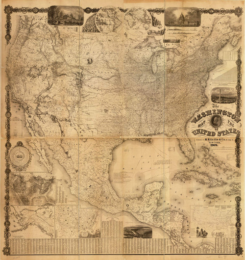 Historic Prints 20" x 24" 1868 Map of The Washington Map of The United States Historic Prints 20" x 24" 1868 Map of The Washington Map of The United States