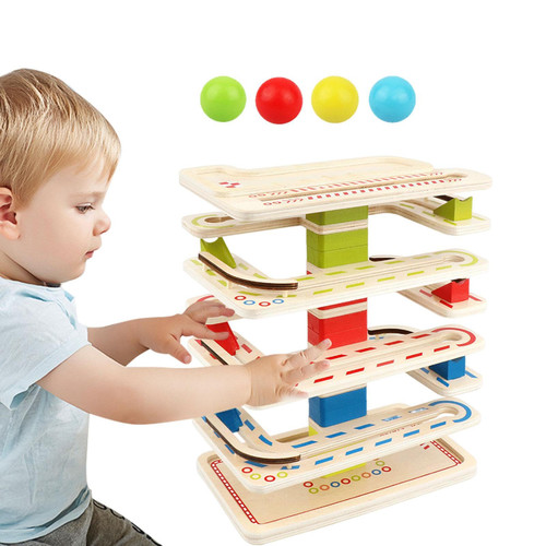CAICAICAI Wooden Ball Run Toy | Ball Drop and Roll Tower with 8-Tier and 4 Balls | Ramp Whirling Marble Runs Wooden, Wooden Toddler Toys, Birthday Gift, Toys for 1-3 Year Old Boy and Girl