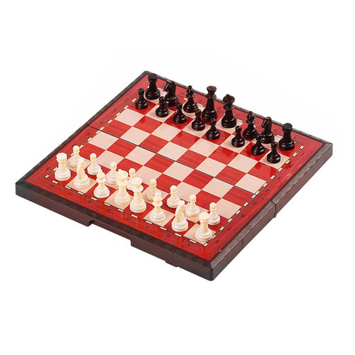 ZANZAN International Chess Chess Armory Travel Chess Set Plastic Chess Set with Folding Magnetic Chess Board Portable Chess Set Board Game for Kids Chess Game (Color : Wood Grain Color S)