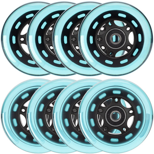 HeyZomm Inline Skate Wheels Outdoor & Indoor Inline Skate Replacement Wheels 85a Roller Hockey Wheels w/Bearings ABEC-9 & Floating Spacers, 64mm 70mm 72mm 76mm 80mm 84mm 90mm Dia, 8-Pack (76mm, Blue)