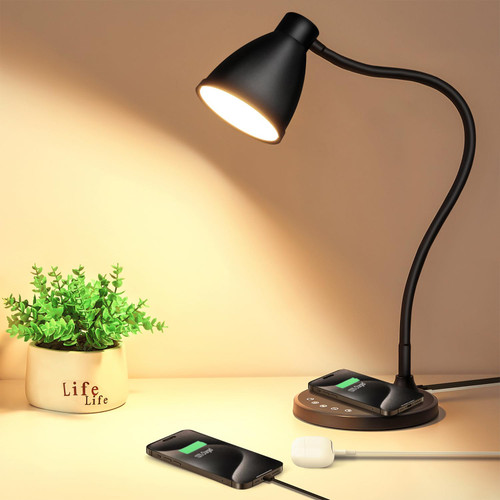 BOHON Desk Lamp for Home Office, LED Desk Light with USB C+A Charging Ports, Wireless Charger, 5 Colors Stepless Dimming Reading Light Timer, Touch Bedside Table Lamp for College Dorm Room Black BOHON Desk Lamp for Home Office, LED Desk Light with USB C+A Charging Ports, Wireless Charger, 5 Colors Stepless Dimming Reading Light Timer, Touch Bedside Table Lamp for College Dorm Room Black