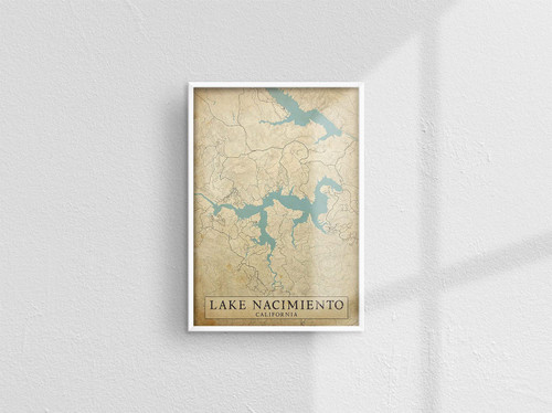 MG Global Antique Unframed Map Poster of Lake Nacimiento California USA | 11x17 12x18 16x24 24x36 Vintage Traveler Wall Art | City Retro Print | Rustic Home Office Decor for Gift