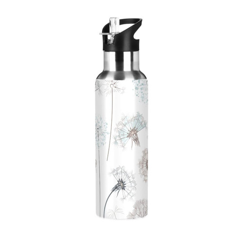 Dandelions-pattern Insulated Water Bottle with Straw Lid, Stainless Steel Double Wall Vacuum Thermos with Straw Lid, BPA Free, Leak Proof.35 oz
