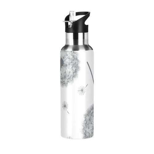 Dandelion-white Insulated Water Bottle with Straw Lid, Stainless Steel Double Wall Vacuum Thermos with Straw Lid, BPA Free, Leak Proof.35 oz