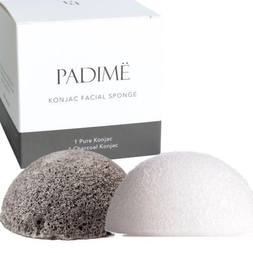 Padime 2pcs | Konjac Sponge Face | Natural Sponge for Face Cleansing | Korean Routine | Charcoal Face Sponge & Pure Konjac for Cleansing and Exfoliating | 100% Natural & EcoFriendly