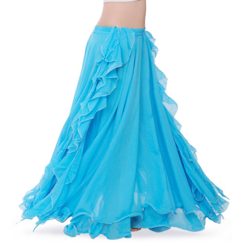 ROYAL SMEELA Chiffon Belly Dance Skirt Slit Bellydance Skirts Tribal Belly Dancer Costumes for Women Carnival Outfit Light Blue