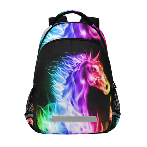 MFTJYO Water Fire Horses Horse Backpack Girls Boys School Book Bag Elementary Schoolbag Kids Bookbag College Travel Laptop Daypack Casual Rucksack with Reflective Strip