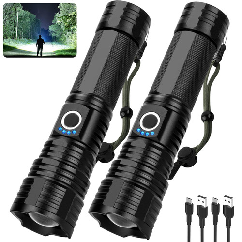 Rechargeable Flashlights High Lumens, 900000 Lumen Super Bright Flashlight, 2pack Led High Powered Flash Light, 5 Modes/12h Run Time For Outdoor, Powerful Flashlight for Home, Camping,IPX6 Waterproof
