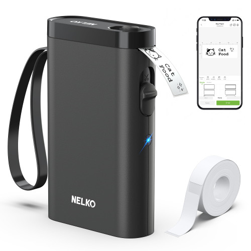 Nelko Label Maker Machine with Tape, P21 Portable Bluetooth Label Printer, Wireless Built-in Cutter Sticker Maker Mini Label Makers with Multiple Templates for Organizing Storage Office Home, Black