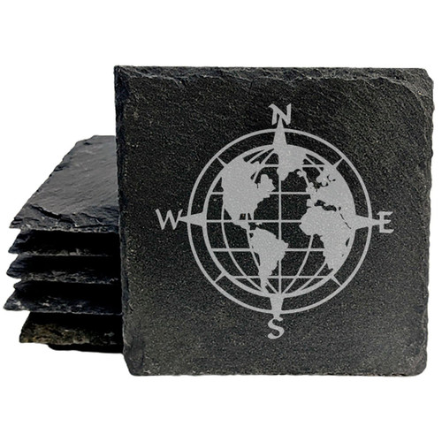 Globe Compass Coasters - Square Slate - set of 6