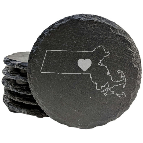 Love Massachusetts Coasters - Round Slate - set of 6