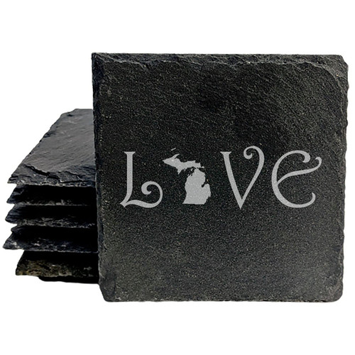 Love Michigan Coasters - Square Slate - set of 6