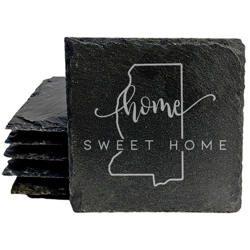 Mississippi Home Sweet Home Coasters - Square Slate - set of 6
