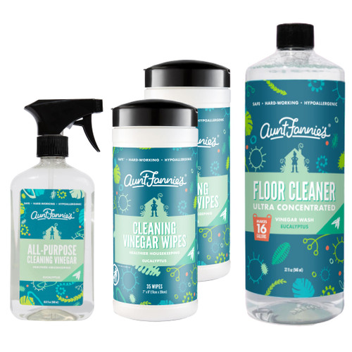 Aunt Fannie's Multi-Surface Vinegar Cleaning Kit: All Purpose Spray, Cleaning Wipes, and Floor Cleaner (Eucalyptus, Cleaning Bundle)