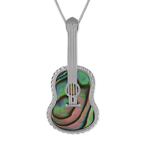 Sterling Silver Abalone Shell Ukulele Pendant Necklace, 18+2" Extender