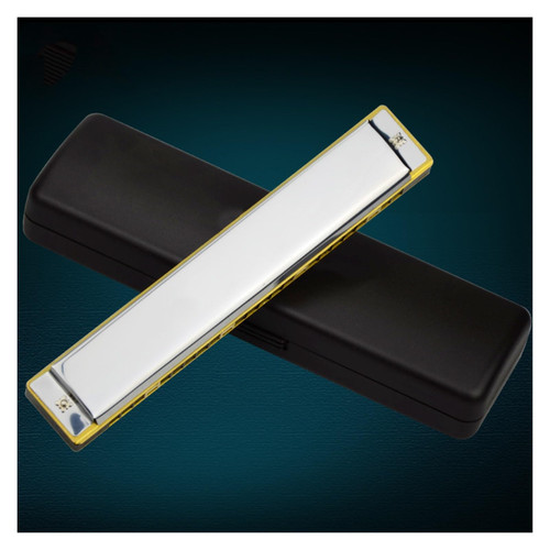 OUSIKA harmonica Harmonica 24 Hole Polyphonic C Key Harmonica Playing Black/silver Adult Beginners Playing Harmonica (Color : Silver)
