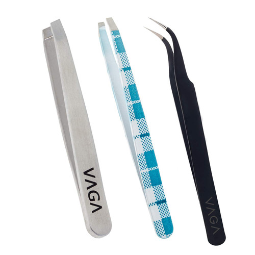 3 Stainless Steel Tweezers Flat and Slanted Tipped