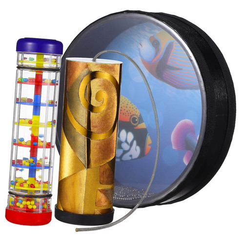OFFSCH Orff Percussion Kid Toys Round Rattle Drum Children Wave Bead Hand Drum Wave Bead Drum for Kid Raindrops Sound Percussion Wave Drum Chinese Drum Rain Drum Thunder Drum Resin