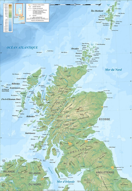 Wall Art Impressions 24x34in Scotland Topographic map in French ?Laminated? Wall Art Impressions 24x34in Scotland Topographic map in French ?Laminated?