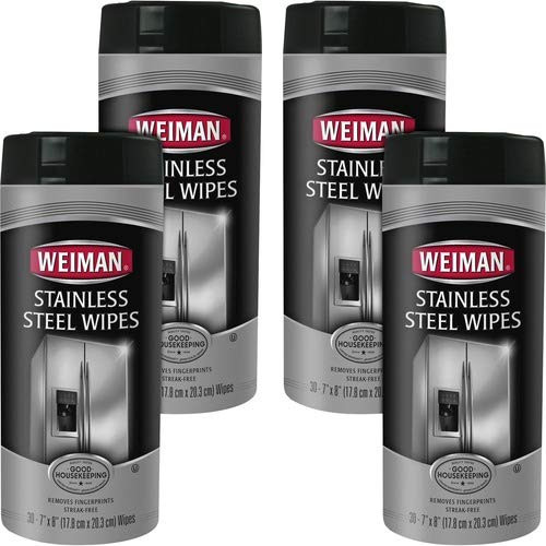 Weiman Products Wipes; f/Stainless Steel; 7"x8"; 30 Wipes/Canister; 4/CT; WE
