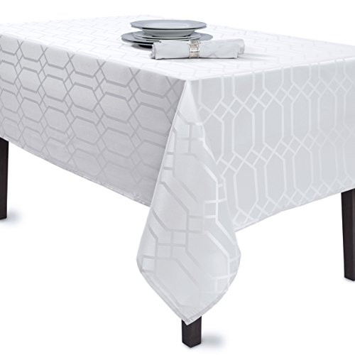 Benson Mills Solid Chagall Spillproof Fabric Tablecloth, 60X84, White
